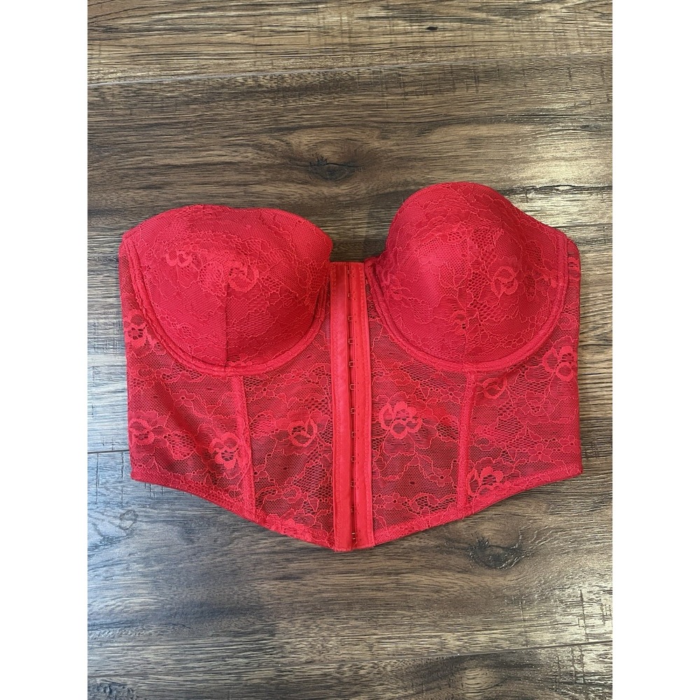 Juicy Couture Red Lace‎ Strapless Corset Top Y2K Baddie Coquette 38 C Boudoir